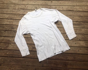 M Slim fit thermal shirt made in USA white undershirt 100% cotton all cotton thick heavy S M L size small medium large layering long johns