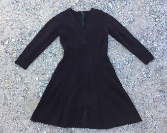 SALE 1930s knit dress handknit black openwork lace 30s 40s 1940s Talon zipper zip S M small to medium L large true vintage wool long sleeve
