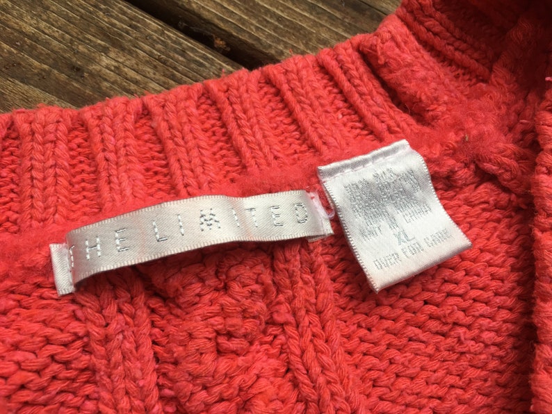 XSS Silk cotton boxy sweater 90s crop top cropped sweater XS S fuchsia hot pink coral silk blend heavyweight heavy thick warm winter 1990s