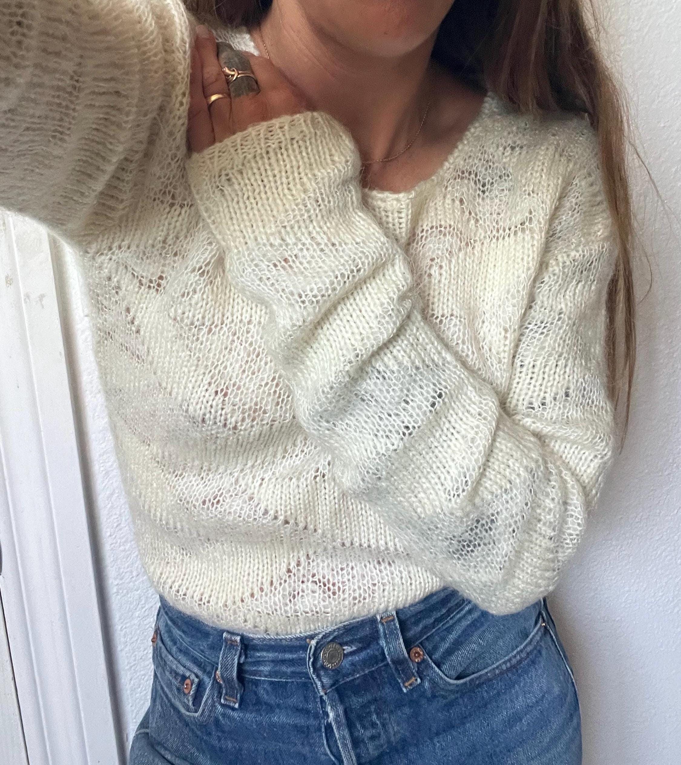 Express Tricot Mohair Sweater 90s Boat Neck Fitted Open Knit