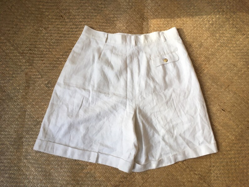 High Waist Linen Shorts White Bermuda L XL Extra Large Vintage | Etsy