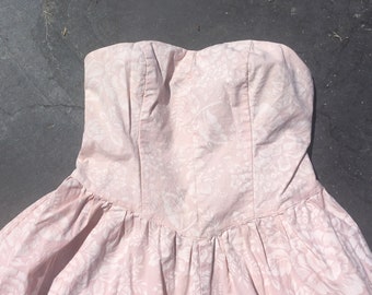 Cotton corset dress bodice 80s 1980s cottagecore prairie blush pink S M small medium vintage size 9 Joni Blair floral strapless circle skirt