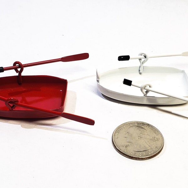 Miniature Fairy Metal Row Boat Décor Red/White Dollhouse Boat Ornament- RARE