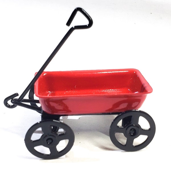 Miniature Fairy Little Red Metal Wagon Dollhouse Garden Cart