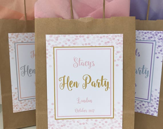 Personalised Hen Party Night Weekend Gift Favour Bag Confetti Vintage Rustic Brown