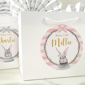 Personalised Easter Egg Hunt Boutique Gift Bag | Rabbits | Bunny Ears | Easter Egg | Party Treat Bag | Easter Bag | Happy Easter | White