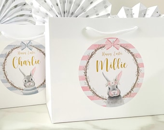 Personalised Easter Egg Hunt Boutique Gift Bag | Rabbits | Bunny Ears | Easter Egg | Party Treat Bag | Easter Bag | Happy Easter | White