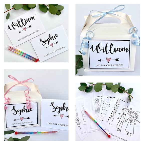 Personalised Children's Wedding Activity Box Activity Pack Kids Gift Favour | Text