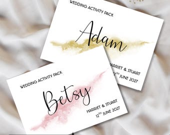 Children's Personalised Wedding Activity Pack | Marble Design | A6 | Kids Table Favour | Colouring | White
