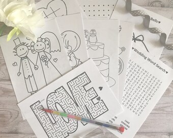 Childrens Book Favour with pencil Kids Personalised A6 Wedding Activity Pack 