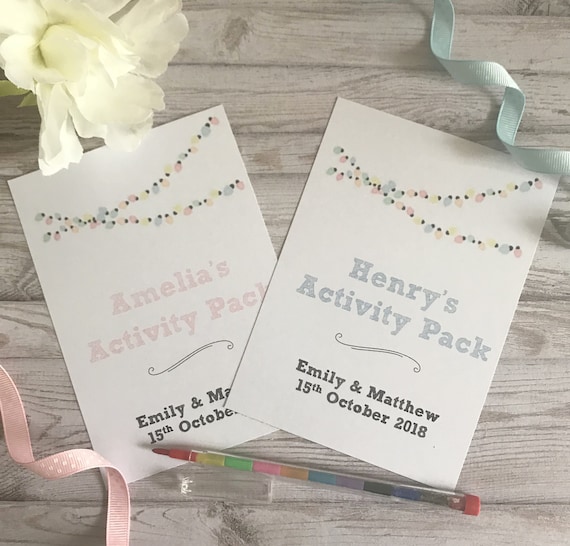 Children's Personalised Wedding Activity Pack Fairy Lights Favour A6 White