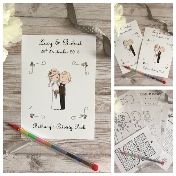 with pencil Favour Childrens Kids Personalised A6 Wedding Activity Pack Book