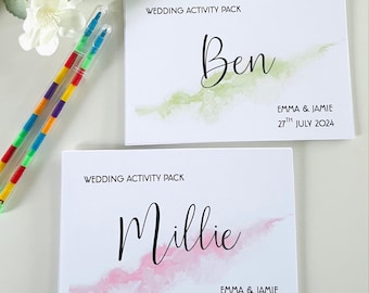 Children's Personalised Wedding Activity Pack | Marble Design | A6 | Kids Table Favour | Colouring | White