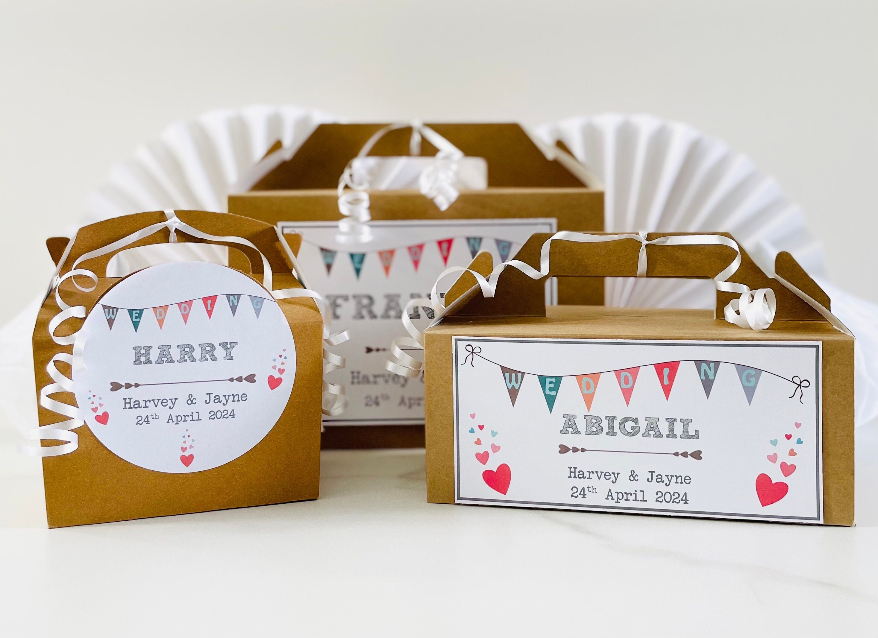 Personalised Wedding Favour Gift Box Childrens Activity Brown Kraft  White Card Box Wedding Bunting Style