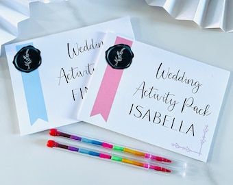 Personalised Wedding Activity Pack | Kids Table Favour | Size A6 | Colouring Pack | Kids Table Favour | Gift | Wax Seal