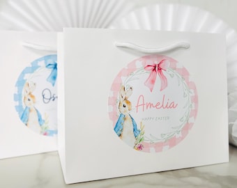 Personalised Easter Bunny Boutique Gift Bag | Easter Egg Hunt Treat Bag | Party Treat Bag | Easter Bag | Happy Easter | White | Peter Rabbit