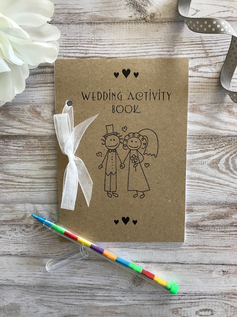 Children's Wedding Activity Pack Book Gift Favour A6 Vintage Style Brown Eco Kraft Card 