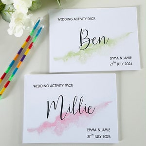 Children&#39;s Personalised Wedding Activity Pack Marble Kids Table Colouring A6 White