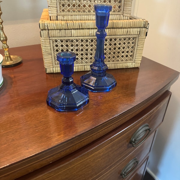 Set of 2 Vintage Blue Candlesticks