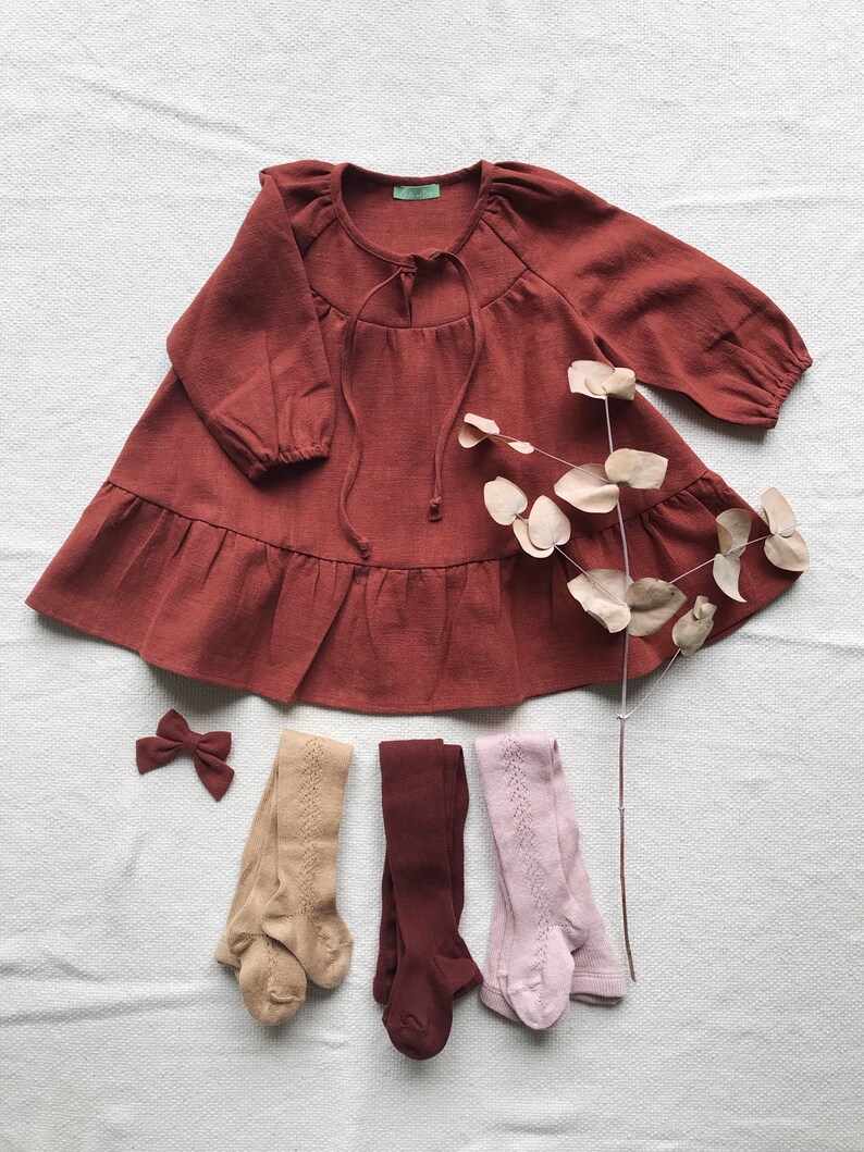 Toddler Dress Rusty Ruffled dress Girl Dress Linen dress Kids clothing