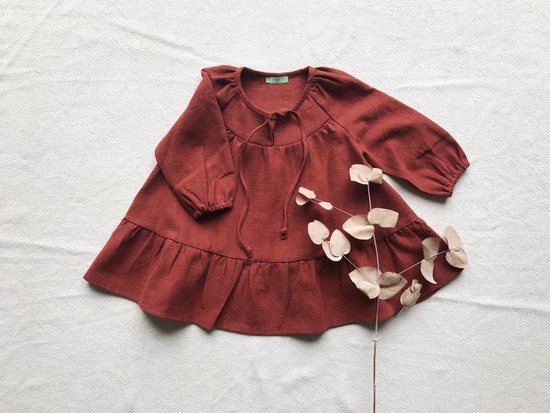 Toddler Dress Rusty Ruffled dress Girl Dress Linen dress Kids clothing