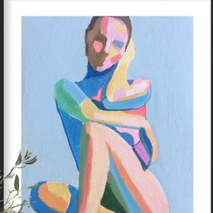 Abstract Woman Original Painting Giclee ART PRINT Contemporary Impressionist Portrait  Figurative Colorful Blue Female Artist Impressionism