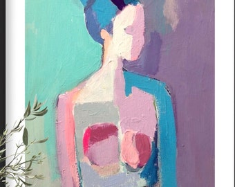 Abstract Woman Original Painting Giclee ART PRINT Contemporary Impressionist Portrait Impressionism Figurative Colorful Modern Female Figure