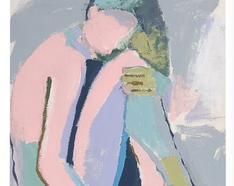 Abstracte vrouw kunstprint: roze figuratief expressionisme, 6 maten, expressieve kleurrijke figuurstudie, archiefkunst aan de muur, woondecoratie, gesigneerd