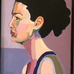 Original Woman Portrait Painting: Colorful Abstract Profile, Framed Canvas Art