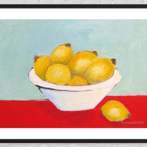 Impression d'ART citrons peinture originale, impressionnisme contemporain fruits nature morte impressionnisme Art signé nourriture cuisine salle à manger Art moderne image 1