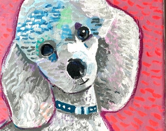 Original Painting White Pink Poodle Contemporary Animal Portrait Colorful Cute Dog Impressionism Canvas Impressionist Modern Art COA OOAK