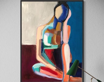 ORIGINAL PAINTING Abstract Figurative Woman Contemporary Impressionist Portrait Large Canvas Colorful Fauve  Cubism Female Figure Study Art