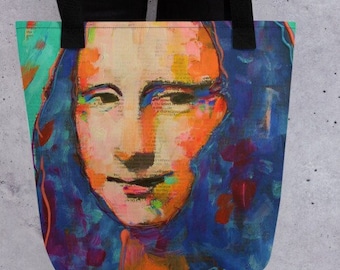 Mona Lisa TOTE BAG Da Vinci Original Art Handbag Colorful Venus Impressionist Artist Portrait Painting Purse Fashion Designer Gift