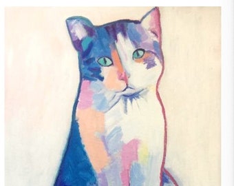 Tabby Cat Original Painting ART PRINT Contemporary Impressionist Portrait Colorful Pop Art Pets Animals Home Decor Wall Art