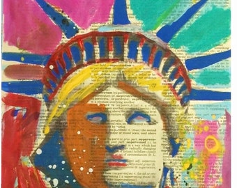 IMPRESIÓN ARTÍSTICA de la Estatua de la Libertad: Pintura impresionista colorida, retrato pop abstracto contemporáneo, decoración americana de archivo hecha a mano para el hogar.