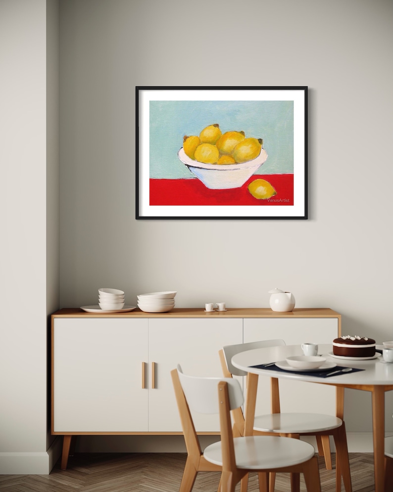 Impression d'ART citrons peinture originale, impressionnisme contemporain fruits nature morte impressionnisme Art signé nourriture cuisine salle à manger Art moderne image 3