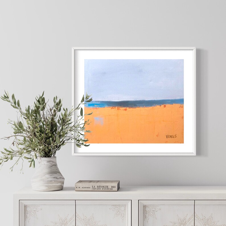 ORIGINAL Abstract Beach PAINTING Contemporary Impressionism Colorful Yellow Orange Blue Seascape Modern Farmhouse Art Canvas Landscape image 2