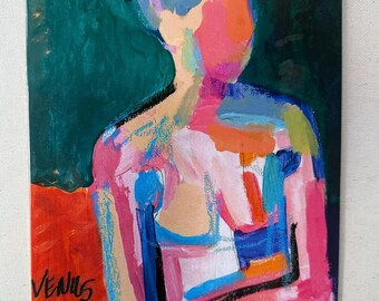 Abstracte vrouw kunstafdruk: hedendaagse figuratieve impressionistische figuur studie gicleeportret
