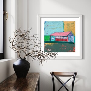 ORIGINAL Barn PAINTING Contemporary Abstract Impressionism Colorful Texas Barn Modern Farmhouse Art Acrylic Gauche Canvas Landscape Farm image 4