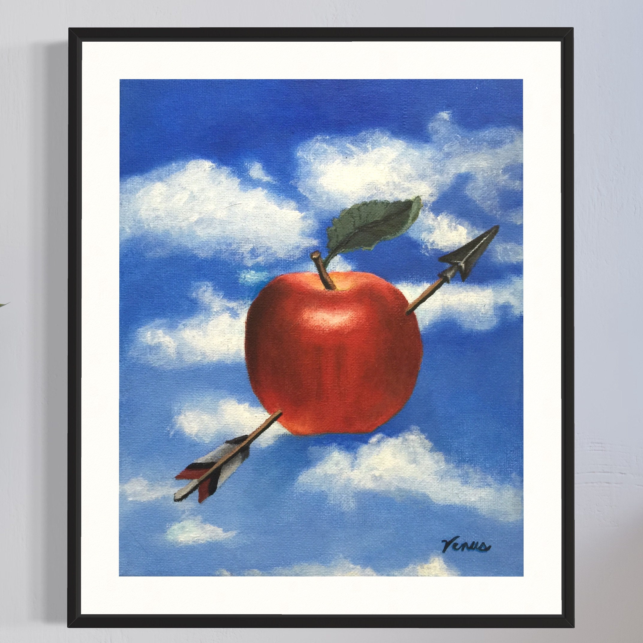 Surreal Apple Art Print: Love Arrow, Blue Sky Home Decor, 6 Sizes