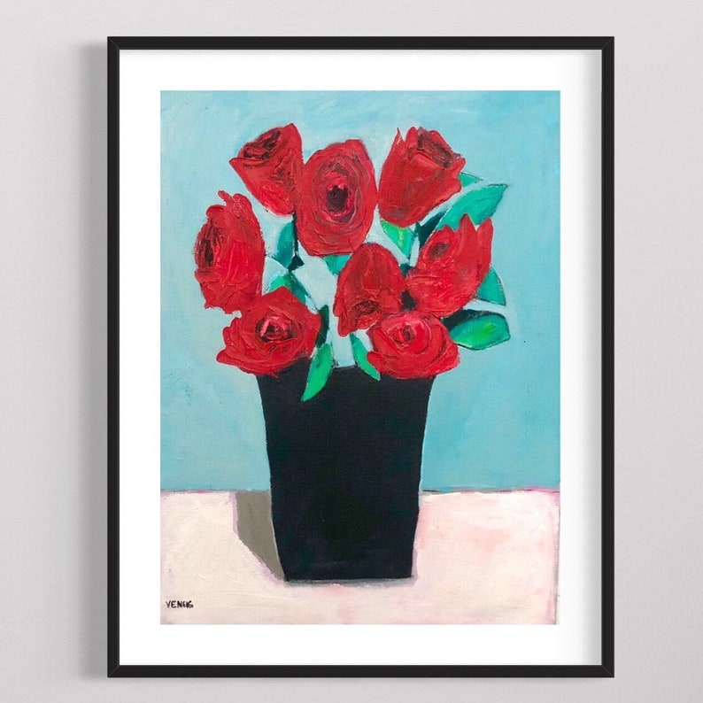 Red Roses Art Print: Contemporary Impressionist Floral Still Life - Etsy