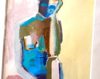 Abstract Woman ART PRINT: Impressionist Figurative Portrait (5x7 in Mat), Contemporary Female Expressive Modern Art, Emotional Daydream Art