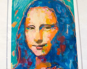 Mona Lisa Art Print, Contemporary Impressionism, Signed & Matted, Expressive Pop Art