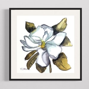 Magnolia Original Watercolor Painting ART PRINT Contemporary Farmhouse Modern Flowers Home Decor White Wall Art Interior Design Hand Signed