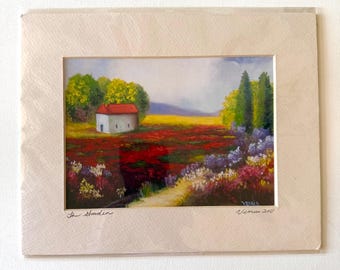 Tuscany Landscape Giclee Art Print: Impressionist Floral Garden, Frameable Scenic House Wall Art In Mat, Italy Style Impressionism, Signed