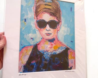 Audrey Hepburn Art Print, Pop Art Impressionism Portrait, 11x14 Signed, Colorful Home Decor Wall Art