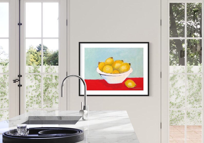 Impression d'ART citrons peinture originale, impressionnisme contemporain fruits nature morte impressionnisme Art signé nourriture cuisine salle à manger Art moderne image 5