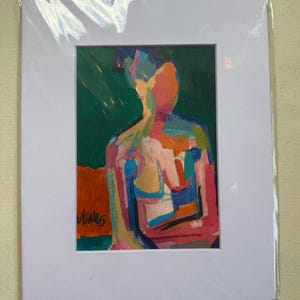 Abstract Woman Art Print: Impressionist Portrait, Signed & Matted