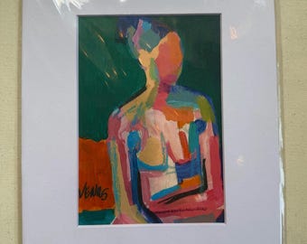 Abstract Woman Art Print: Impressionist Portrait, Signed & Matted