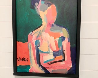 Signed Giclee Canvas Print: Abstract Woman Portrait, Framed 16x20, Colorful Figurative Art, Expressive Figure, Contemporary Female Wall Art
